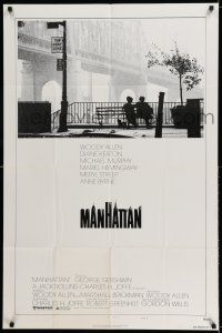 7h545 MANHATTAN style B 1sh '79 classic image of Woody Allen & Diane Keaton by bridge!