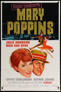 7h551 MARY POPPINS style A 1sh R80 Julie Andrews & Dick Van Dyke in Walt Disney's musical classic!