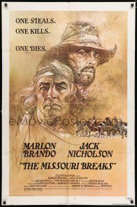 7h570 MISSOURI BREAKS 1sh '76 art of Marlon Brando & Jack Nicholson by Bob Peak!