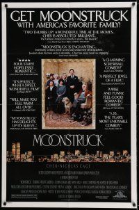 7h581 MOONSTRUCK style C 1sh '87 Nicholas Cage, Olympia Dukakis, Cher, great cast portrait!