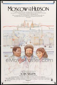 7h584 MOSCOW ON THE HUDSON 1sh '84 great artwork of Russian Robin Williams by Craig!