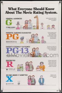 7h589 MOVIE RATING SYSTEM 1sh 1980s helpful MPAA guide, cool artwork by Clarke!