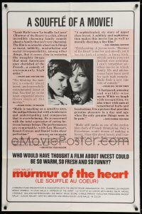 7h596 MURMUR OF THE HEART 1sh '71 Lea Massari, Benoit Ferreux, Louis Malle's Le Souffle Au Coeur!