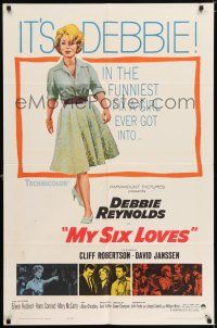 7h602 MY SIX LOVES 1sh '62 Debbie Reynolds in the funniest fix a girl ever got into!