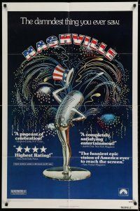 7h605 NASHVILLE 1sh '75 Robert Altman, cool patriotic sexy microphone artwork!