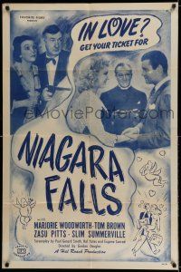 7h618 NIAGARA FALLS 1sh R40s great stone litho artwork of sexy Marjorie Woodworth!