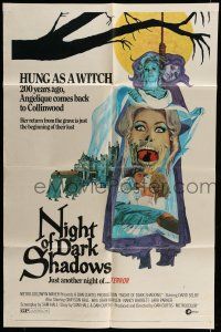 7h620 NIGHT OF DARK SHADOWS 1sh '71 wild freaky art of the woman hung as a witch 200 years ago!
