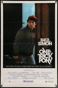 7h632 ONE TRICK PONY 1sh '80 great c/u of Paul Simon holding guitar in case, rock & roll!