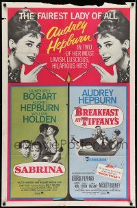 7h676 SABRINA/BREAKFAST AT TIFFANY'S 1sh '65 Audrey Hepburn is the fairest lady of them all!