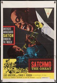 7h681 SATCHMO THE GREAT 1sh '57 wonderful image of Louis Armstrong playing his trumpet & singing!
