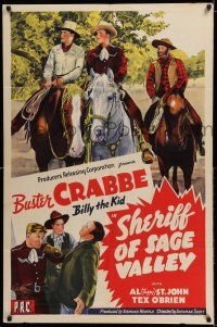 7h693 SHERIFF OF SAGE VALLEY 1sh '42 Buster Crabbe as Billy the Kid, Al 