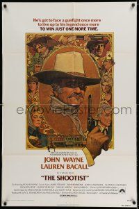 7h695 SHOOTIST 1sh '76 best Richard Amsel artwork of cowboy John Wayne & cast!