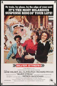 7h699 SILVER STREAK style A 1sh '76 art of Gene Wilder, Richard Pryor & Jill Clayburgh by Gross!
