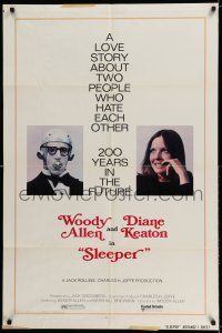 7h712 SLEEPER advance 1sh '74 Woody Allen, Diane Keaton, futuristic sci-fi comedy art by McGinnis!