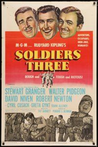 7h717 SOLDIERS THREE 1sh '51 Stewart Granger, Walter Pidgeon & David Niven!