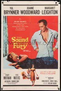 7h724 SOUND & THE FURY 1sh '59 Martin Ritt, Yul Brynner with hair glares at Joanne Woodward!