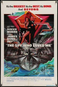 7h733 SPY WHO LOVED ME 1sh '77 cool art of Roger Moore as James Bond by Bob Peak!