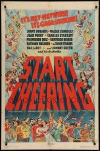 7h749 START CHEERING 1sh '37 Three Stooges Moe, Larry & Curly, Jimmy Durante, sexy girls & more!