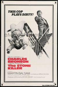 7h756 STONE KILLER 1sh '73 Charles Bronson is a cop who plays dirty shooting guy on fire escape!