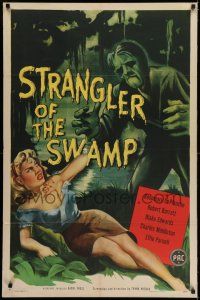 7h761 STRANGLER OF THE SWAMP 1sh '46 art of the monster attacking sexy Rosemary La Planche!