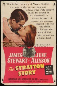 7h763 STRATTON STORY 1sh '49 Jimmy Stewart as baseball legend, pretty June Allyson!