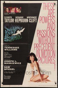 7h775 SUDDENLY, LAST SUMMER 1sh '60 artwork of super sexy Elizabeth Taylor in swimsuit!