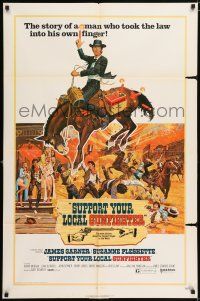 7h791 SUPPORT YOUR LOCAL GUNFIGHTER 1sh '71 wacky cowboy James Garner on donkey, Latigo!