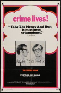 7h809 TAKE THE MONEY & RUN 1sh '69 wacky Woody Allen mugshot in classic mockumentary!