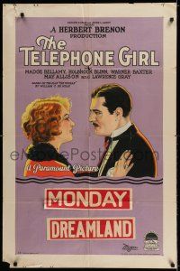 7h844 TELEPHONE GIRL style B 1sh '27 Madge Bellamy listens in and saves politician Warner Baxter!