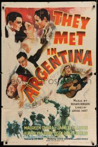 7h871 THEY MET IN ARGENTINA style A 1sh '41 Maureen O'Hara does the Chaco, Buddy Ebsen w/guitar!