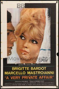 7h942 VERY PRIVATE AFFAIR 1sh '62 Louis Malle's Vie Privee, c/u of sexiest Brigitte Bardot!
