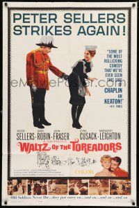 7h953 WALTZ OF THE TOREADORS 1sh '62 wacky image of Peter Sellers pinching maid!