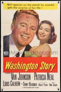 7h956 WASHINGTON STORY 1sh '52 great close up image of Van Johnson & Patricia Neal!