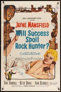 7h981 WILL SUCCESS SPOIL ROCK HUNTER 1sh '57 super sexy Jayne Mansfield wearing only a sheet!