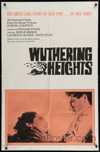 7h990 WUTHERING HEIGHTS 1sh R63 Laurence Olivier is torn with desire for Merle Oberon!