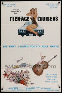7h994 YOUNG HOT 'N' NASTY TEENAGE CRUISERS 1sh '77 Serena & John Holmes in 1st x-rated rock movie!