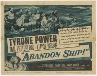 7j053 ABANDON SHIP TC '57 Tyrone Power & 25 survivors in a lifeboat which can hold only 12!