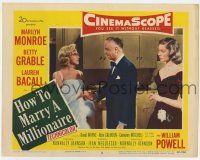 7j028 HOW TO MARRY A MILLIONAIRE LC #2 '53 Lauren Bacall watches William Powell & Marilyn Monroe!