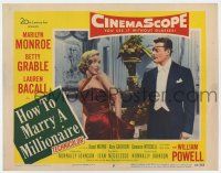 7j026 HOW TO MARRY A MILLIONAIRE LC #6 '53 sexy Marilyn Monroe shocked by Alex D'Arcy w/ eyepatch!