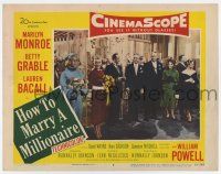 7j031 HOW TO MARRY A MILLIONAIRE LC #7 '53 Marilyn Monroe, Betty Grable & Lauren Bacall at wedding!