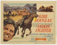 7j328 INDIAN FIGHTER TC '55 art of Kirk Douglas on horseback & romancing Elsa Martinelli!