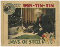 7j344 JAWS OF STEEL LC '27 great image of Rin Tin Tin sadly laying with young girl in bed!