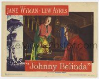 7j352 JOHNNY BELINDA LC #4 '48 Agnes Moorehead with lantern stares at seated Charles Bickford!
