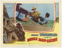 7j362 JUNGLE MAN-EATERS LC '54 Johnny Weissmuller as Jungle Jim & Karin Booth in plane!