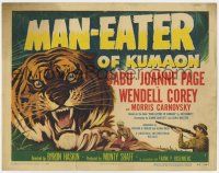 7j470 MAN-EATER OF KUMAON TC '48 Sabu, Wendell Corey, Joanne Page, cool close art of killer tiger!