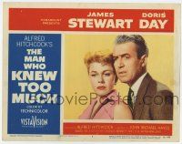 7j463 MAN WHO KNEW TOO MUCH LC #7 '56 c/u of James Stewart & Doris Day, Alfred Hitchcock classic!
