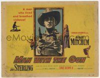 7j469 MAN WITH THE GUN TC '55 Robert Mitchum as a man who lived & breathed violence!