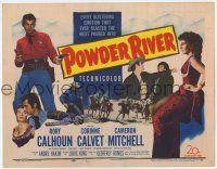 7j619 POWDER RIVER TC '53 cowboy Rory Calhoun pointing two guns + sexy Corinne Calvet!