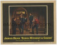 7j038 REBEL WITHOUT A CAUSE LC #6 '55 James Dean, Dennis Hopper, Grinnage & Mazzola outside station!