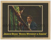 7j039 REBEL WITHOUT A CAUSE LC #7 '55 great close up of James Dean on stairs glaring at Ann Doran!
